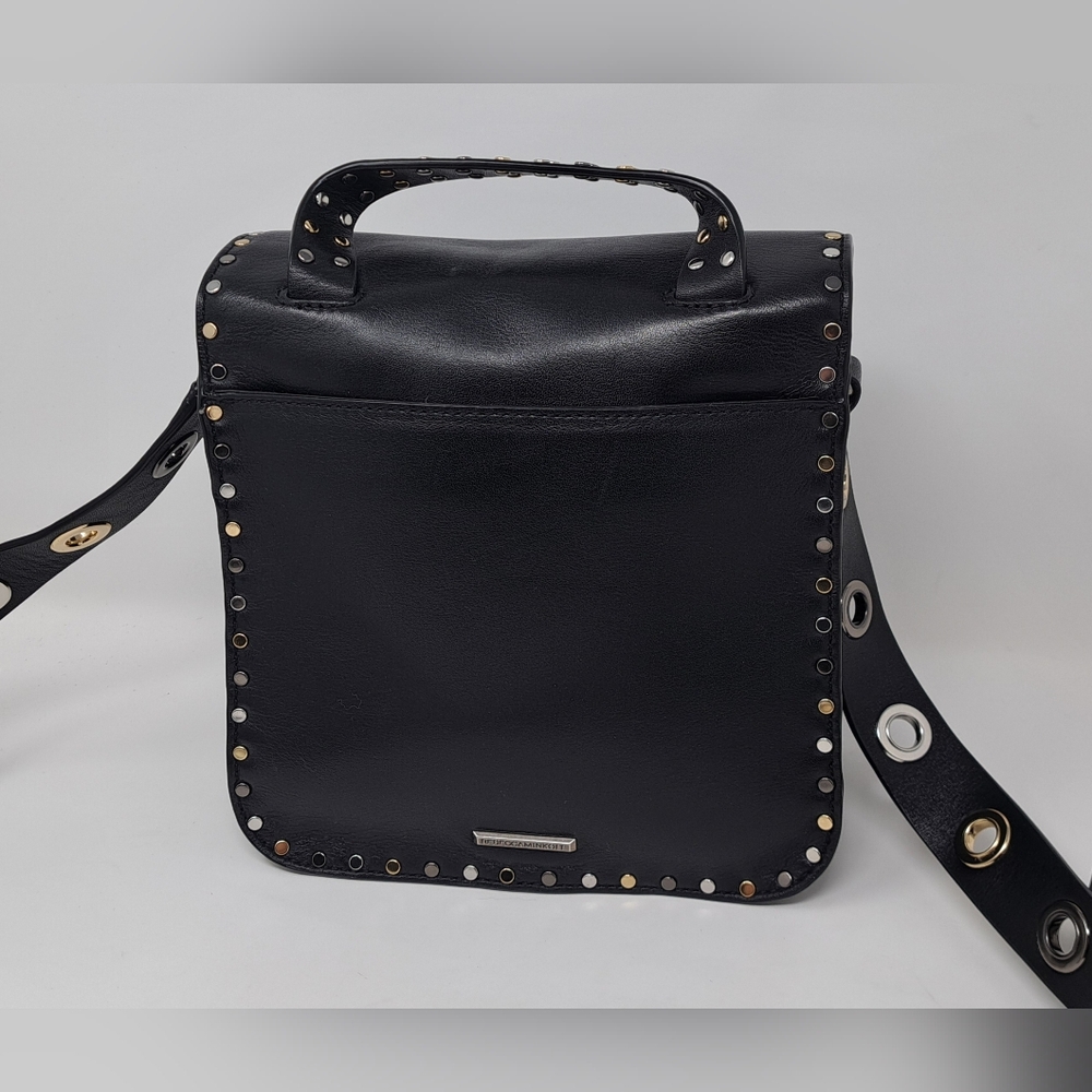 Rebecca Minkoff Midnighter Black Leather Crossbody Messenger Bag Metal Studs - Picture 10 of 15